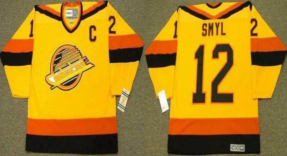 2019 Men Vancouver Canucks #12 Smyl Yellow CCM NHL jerseys